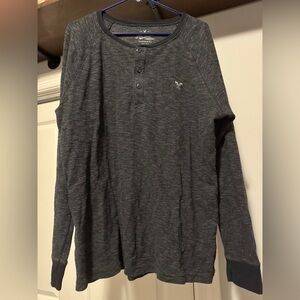 American Eagle Thermal Black/Charcoal Long Sleeve Henley Size XL